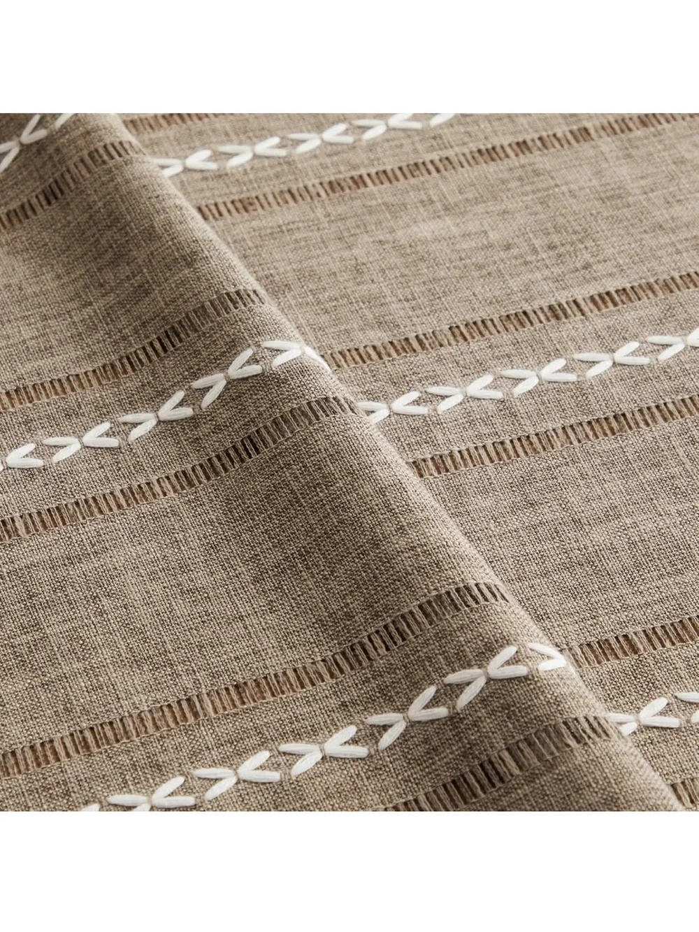Hemstitched Embroidery Striped Boho Tablecloth 60x120” Cocoa Brown 1845/bb9-1